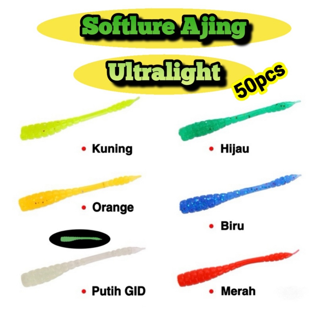Softlure Ajing เหยื่อตกปลาเบามาก 4.5 ซม. 0.4 กรัม Soft Lure Ajing บรรจุ 50 ชิ้น softlure