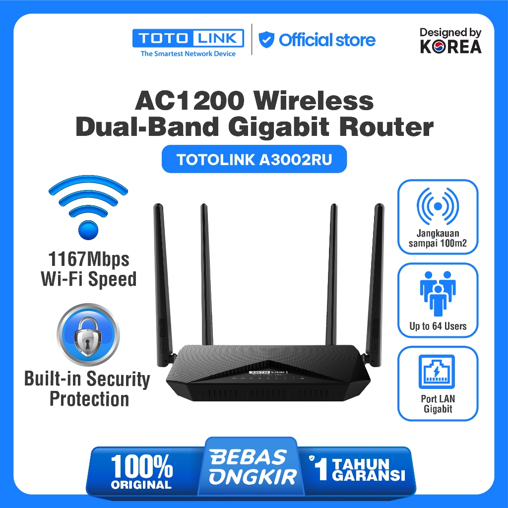 TOTOLINK A3002RU - AC1200 WIRELESS DUAL BAND GIGABIT ROUTER - TOTOLINK OFFICIAL STORE