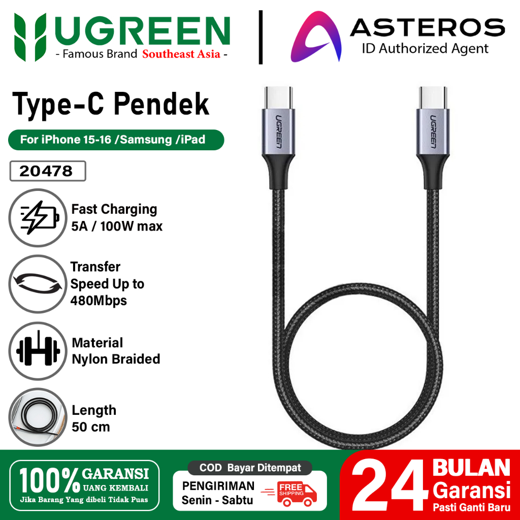 UGREEN สาย Powerbank Type C แบบสั้น PD Fast Charging 60W - 100W