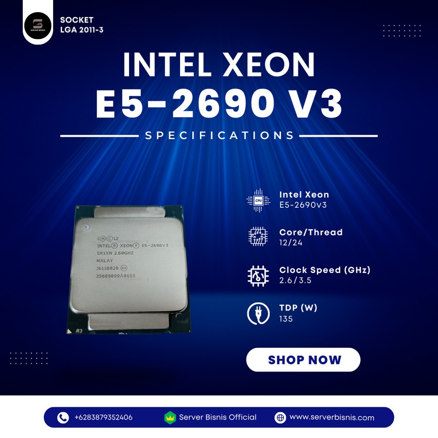 Intel Xeon E5 2690v3 12 Core 24 Threads 2.60 GHz นาฬิกาเสริมสูงสําหรับเล่นเกม