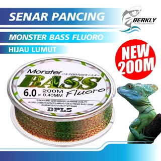 BERKLY Tali Pancing Bass FLUOROCARBON 200M Hijau Lumut Bahan Nilon