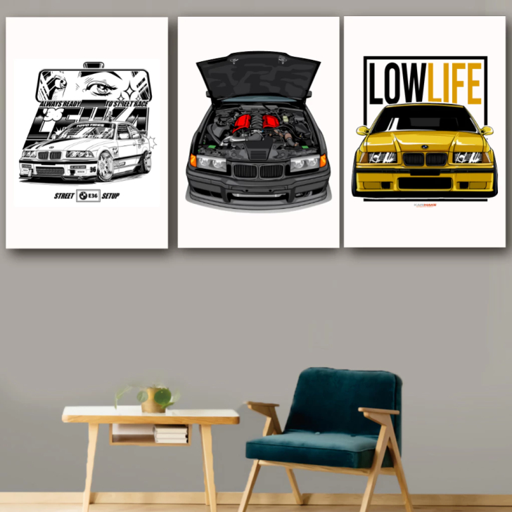 KARIMAKE GARAGE Aesthetic Wood Wall Poster BMW E36 E46 Car Image
