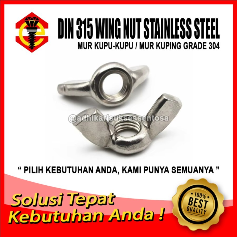 SS 304 / M8 Ear Nut / Butterfly Nut 8 MM / Wing Nut Stainless Pitch 1.25
