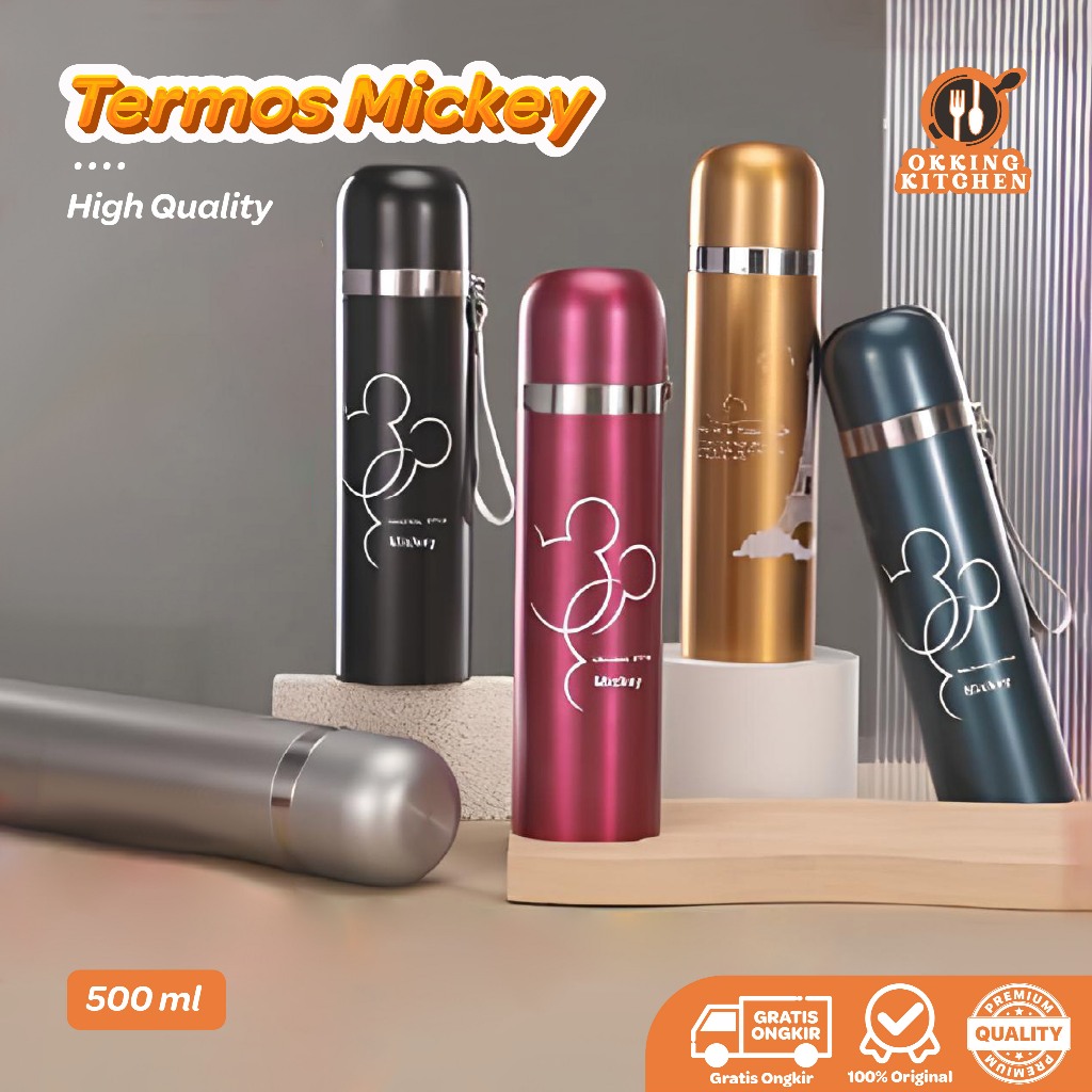 TERMOS Okkingkitchen MICKEY METALLIC GLITTER VACUUM THERMOS 500ML JX49