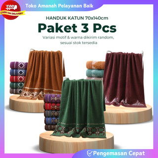 OBRAL Handuk 3 Pcs Bahan Katun Ukuran 70x140 Paket Handuk Dewasa Serat Padat