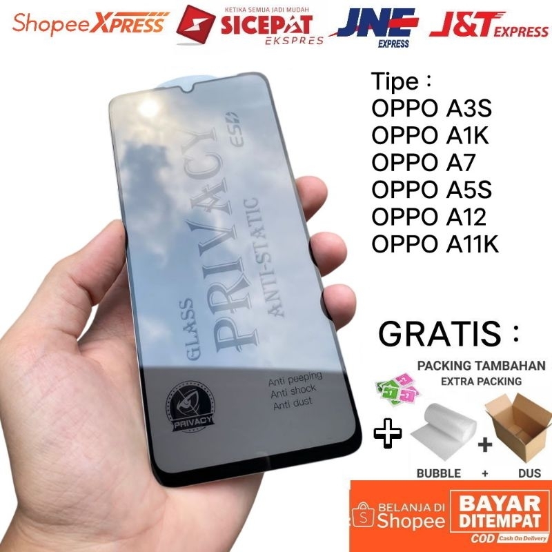 กระจกนิรภัย Tg ป้องกันความเป็นส่วนตัว SPY OPPO A3S A1K A7 A5S A12 A11K / ป้องกันความเป็นส่วนตัว / กร