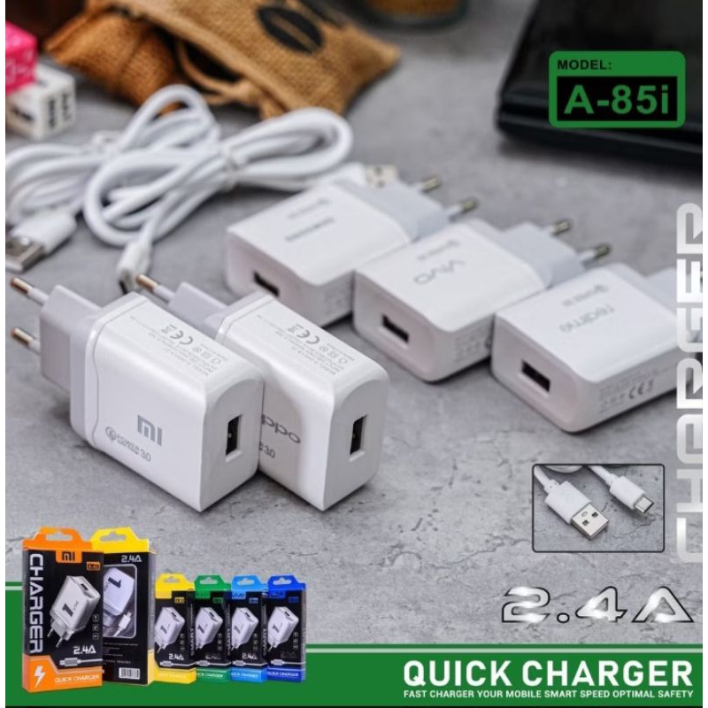 TC CASAN TRAVEL CHARGER ยี่ห้อ A85 1 USB 2.4A OPPO PACKING+MIKA