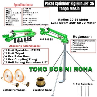 Paket Sprinkler JET-35 Radius Siram Keliling 70M Selang 60M Tanpa Mesin