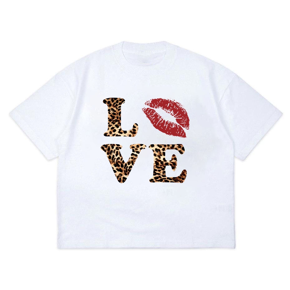 A4 Leopard White T-Shirt 07 Love Short Sleeve White T-Shirt Loose T-shirt เสื้อยืด Oversize