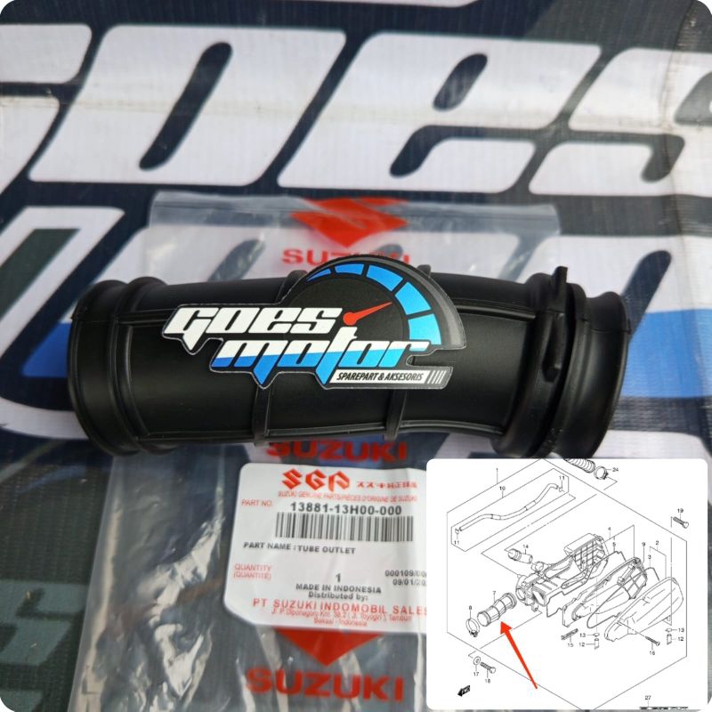 CARBURETOR JOINT RUBBER / TUBE OUTLET SKYWAVE / HAYATE 13881-13H ORIGINAL SGP