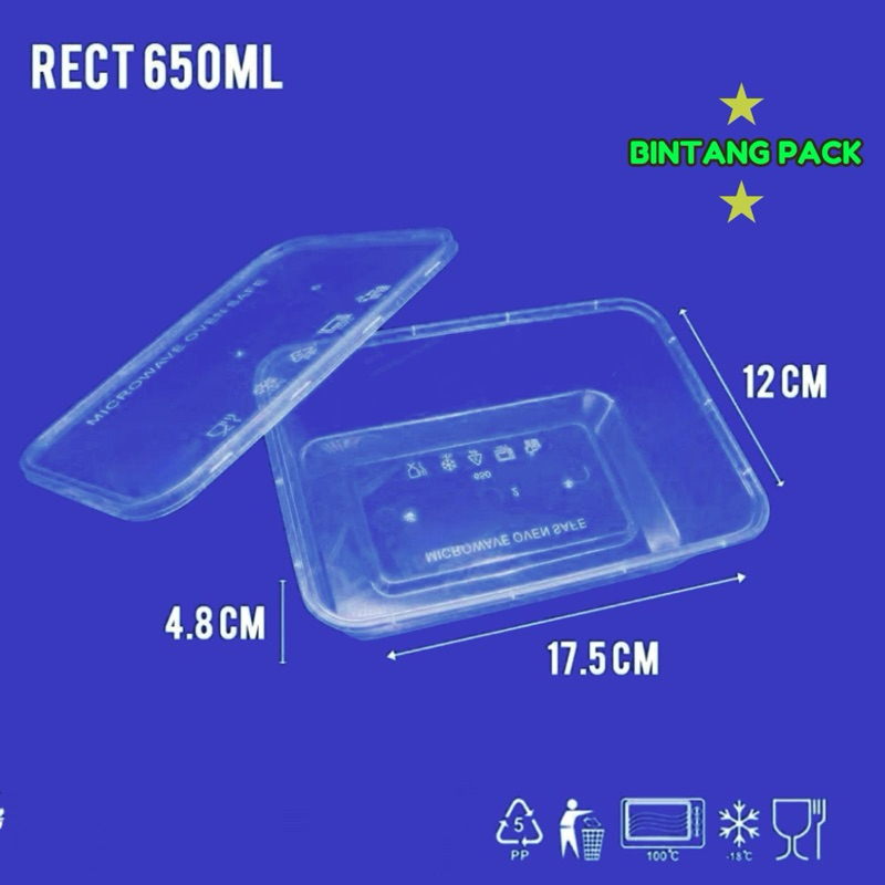 (25 ชิ้น) Thinwall สี่เหลี่ยมผืนผ้า 650 ML ไมโครเวฟ-ปลอดภัยกล่องอาหารกลางวันภาชนะบรรจุอาหารกล่องอาหา
