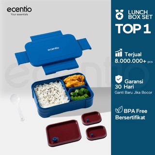 ecentio kotak makan anti tumpah lunch box kotak bekal 3 sel dapat dilepas-pasang kompartemen terpisah 1150ml Kotak makan free sendok