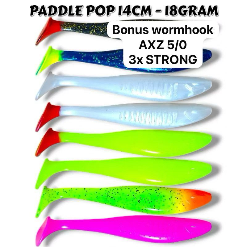 1 ชุด SOFTLURE PADDLE POP 14cm + WORMHOOK