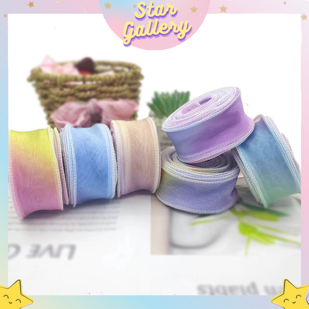 (1 ROLL) Gradient Motif Gift Ribbon 2.5cm Ribbon Gradient Ribbon Flower Bouquet Ribbon ROLL PT16