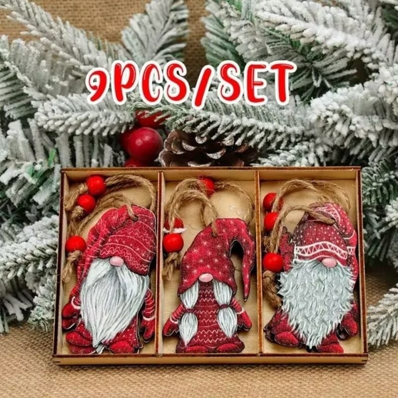 GANTUNGAN WOODEN CHRISTMAS TREE แขวนกระดาษ 9 ชิ้นสติกเกอร์คริสต์มาส 9 ชิ้น