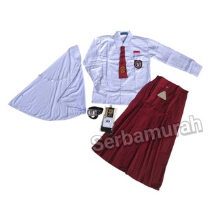 set lengkap setelan seragam sekolah sd anak perempuan baju panjang rok panjang hijab