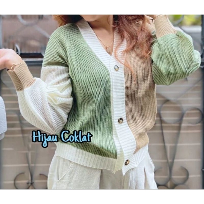 ELSA TRI TONE CARDIGAN WOMENS LONG-SLEEVED CARDIGAN TOP