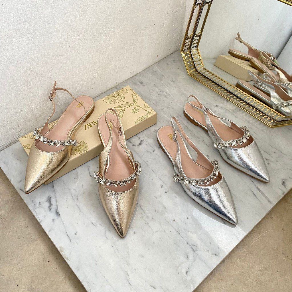 Zara Flat Shoes Strap Metallic Leather 2761-3