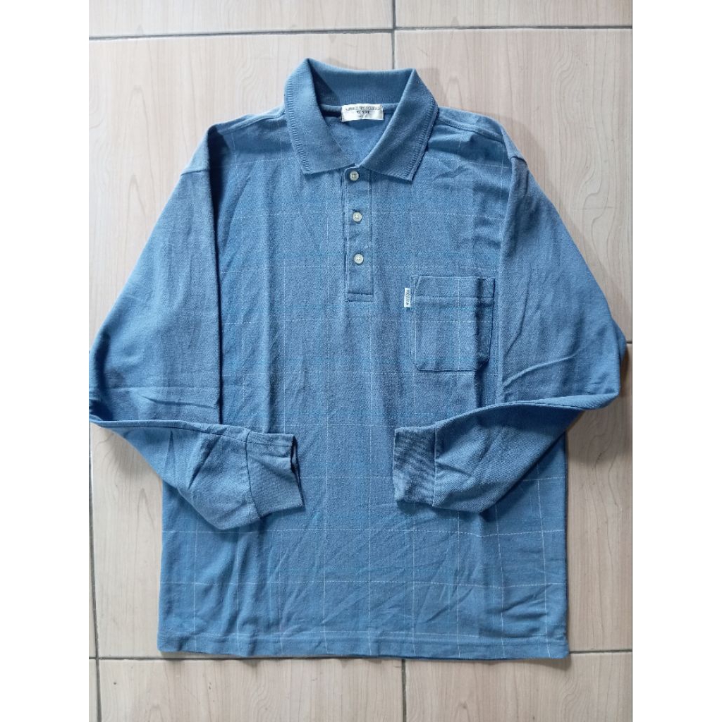 KATUN เสื้อโปโลเสื้อยืดแขนยาวแบรนด์ Superior MC Nine Semi ขนแกะผ้าฝ้ายสีฟ้าสี Tartan ลายสก๊อตขนาด L
