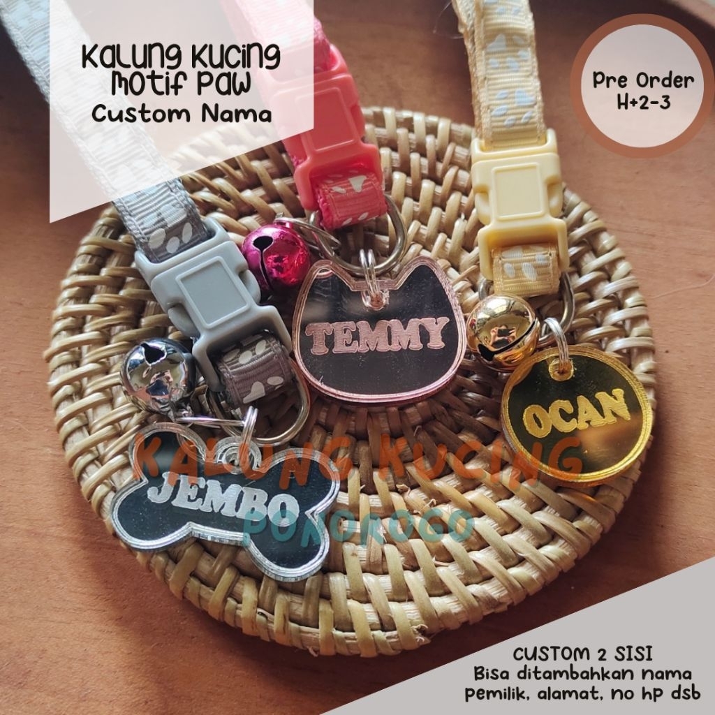CUSTOM NAME CAT NECKLACE ACRYLIC MIRROR TWO SIDES PAW MOTIF