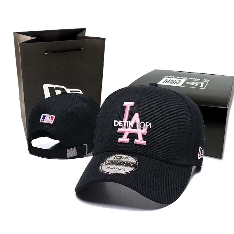 LA Los Angeles Dodgers สีดําสีชมพูโลโก้เบสบอลเย็บปักถักร้อยหมวกนําเข้า