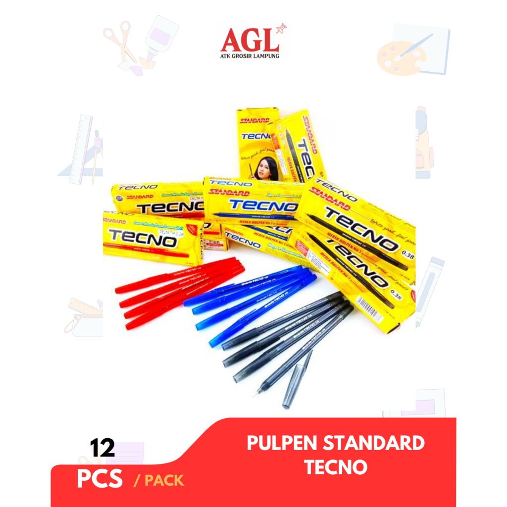 MERAH STANDARD - (12 ชิ้น) STANDARD TECNO & AE-7 PENS BLACK, BLUE AND RED - ขายส่ง