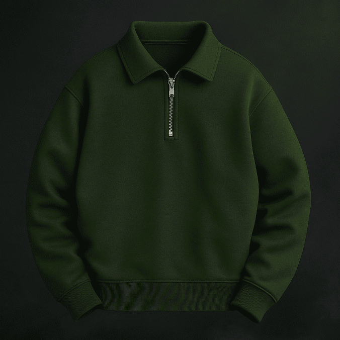 HIJAU LASTKISS Classic Polo Half Zip Rugby Basic Sweater – Green & White