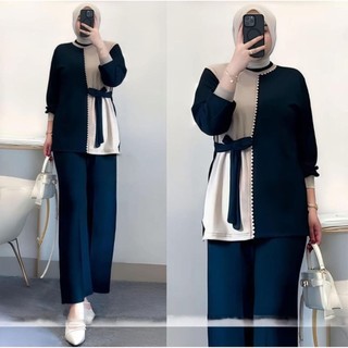 ONE SET CLARA BAHAN KNIT RENDA PREMIUM LD 110//CLARA ONE SET TALI SAMPING BAHAN KNIT SUPER CASUAL CANTIK ELEGAN