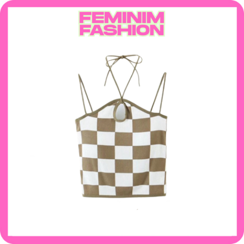 FF Tanktop ลายหมากรุกน่ารัก Camisole เสื้อครอปผู้หญิง BRTF002