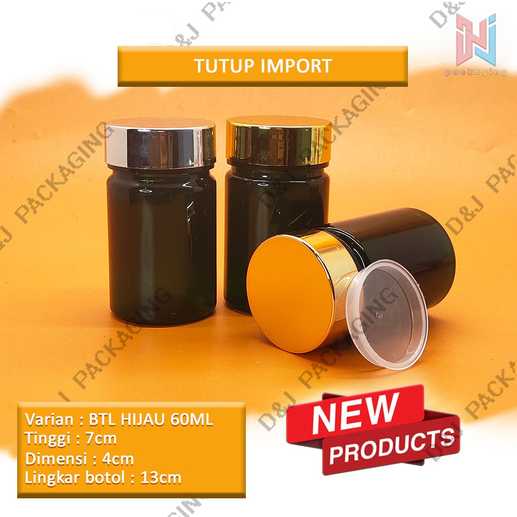 HIJAU 60ML แคปซูลเขียว/ขวดยาพร้อมฝานําเข้า + ปลั๊กด้านใน