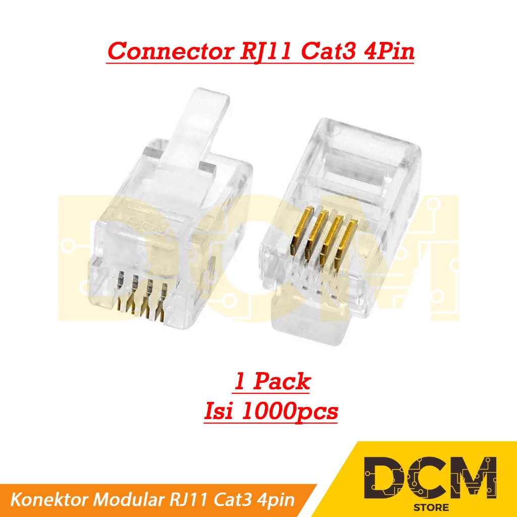 RJ11 Cat3 4pin Modular Connector หัวสายโทรศัพท์ / ขั้วต่อ Rj11
