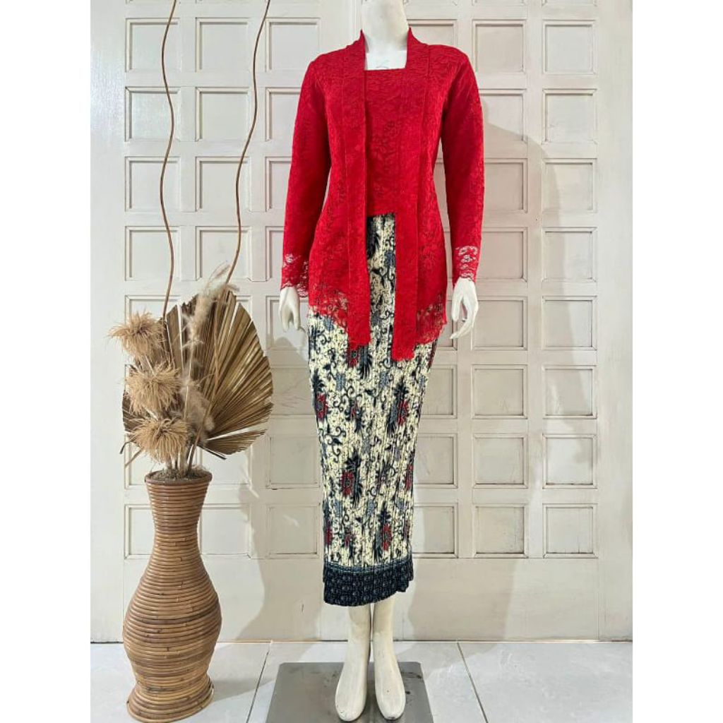 MERAH ชุด Kebaya สีแดงและสีขาว / Modern Brocade Kutu Kebaya แขนยาวด้านบนสิงหาคมและเสื้อผ้า Carnival - รูปที่ 4