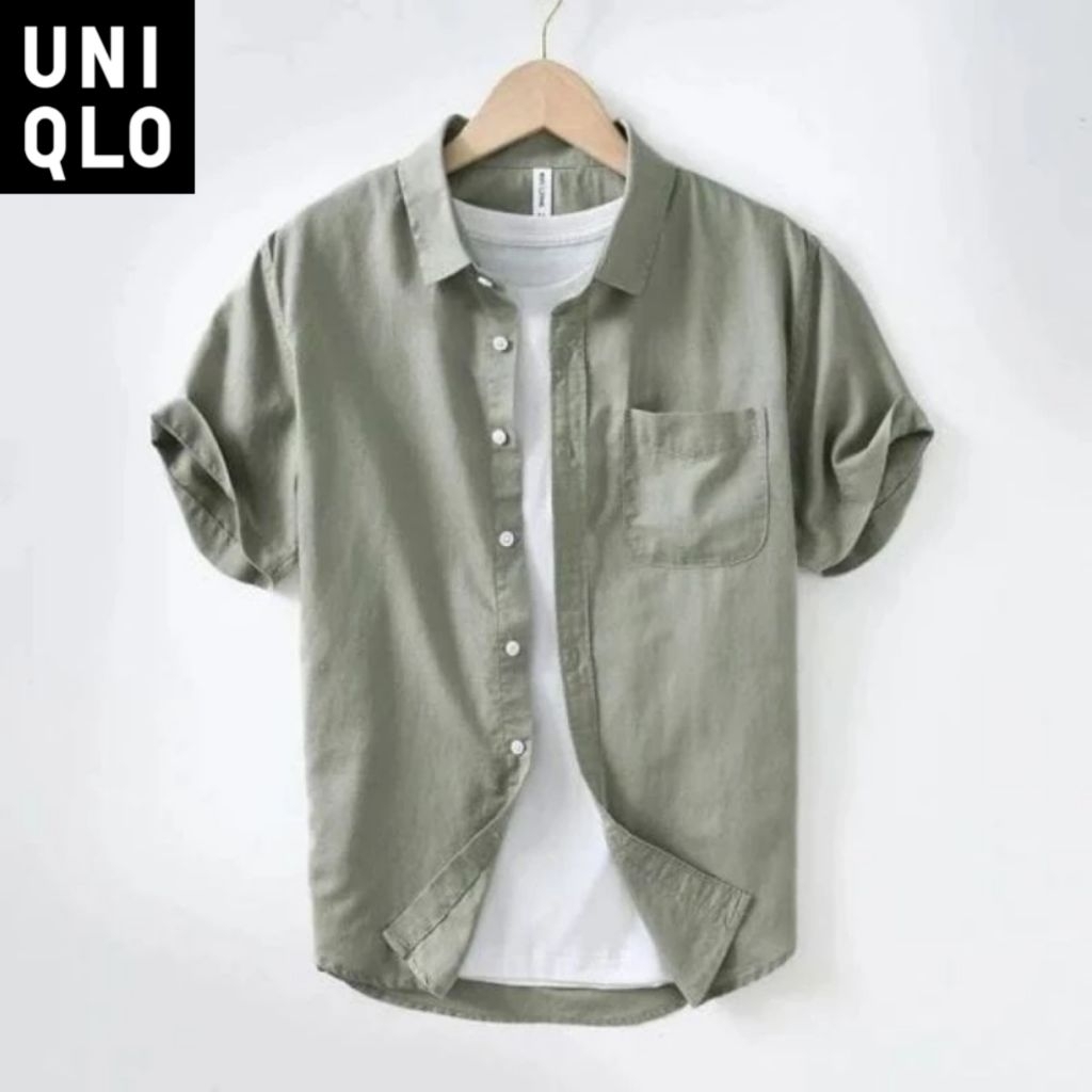KEMEJA Uniqlo เสื้อเชิ้ตแขนสั้นผู้ชายธรรมดา / เสื้อเชิ้ตสไตล์ลําลองผู้ชายล่าสุด