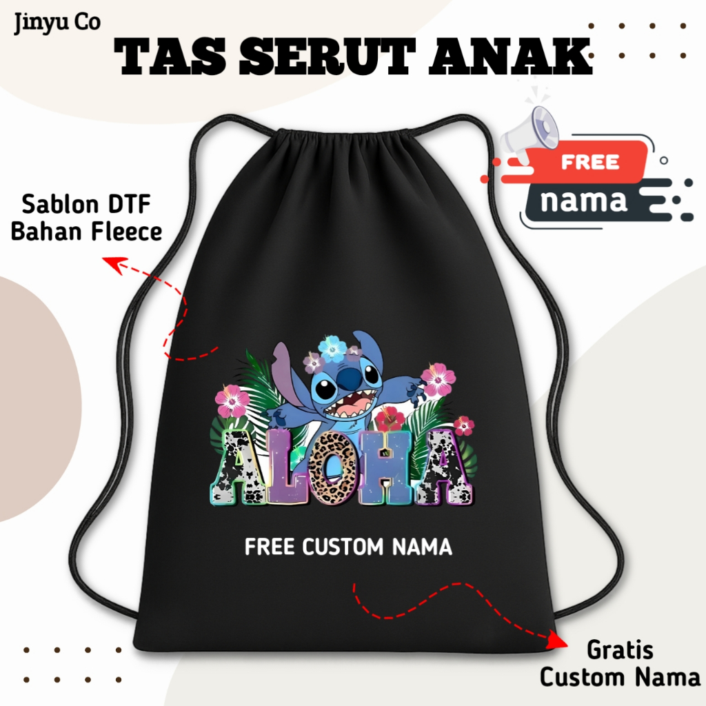 กระเป๋าหูรูดสําหรับเด็กตัวละคร Sticth ชื่อที่กําหนดเองฟรี Unisex สําหรับเด็กชายและเด็กหญิง