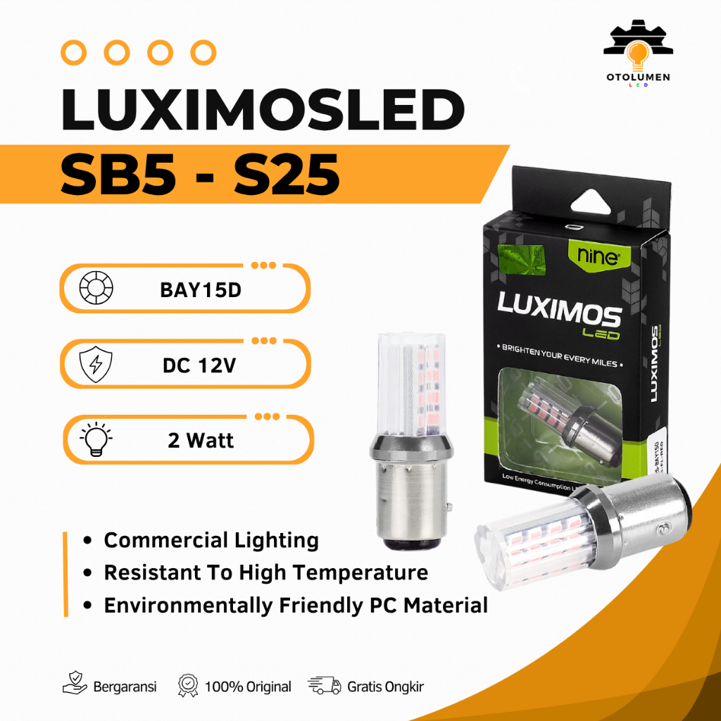 ไฟเบรค LED กระพริบ S25 BAY15D รถจักรยานยนต์รถ Strobe BAY15D หยุดโคมไฟ 2 ฟุต Universal PNP SB5 LUXIMO