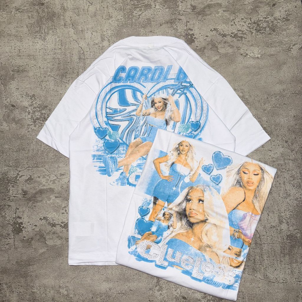 เสื้อยืดโอเวอร์ไซส์ Cardi B - เสื้อยืดสีขาวโอเวอร์ไซส์ Vintage Cardi B