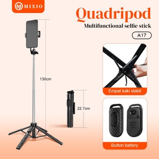 MIXIO A17 130cm Quadpod Tongsis Tripod 130cm With Remot Bluetooth Tongkat Konten Selfie Stick 4 Kaki Tripod Multifungsi