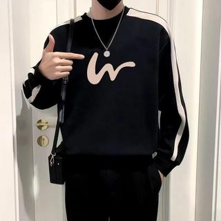 Sweater Crewneck Line Unisex Pria Wanita Kekinian Motif W Sweater