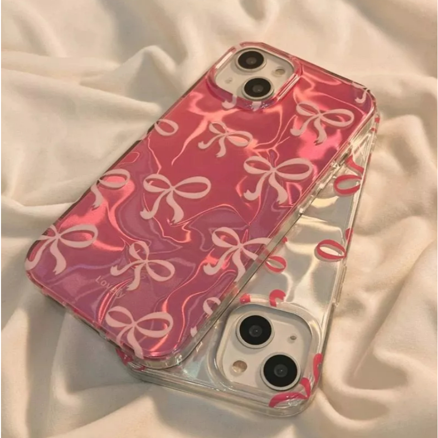 Glitter Laser Watery Lovely Ribbon Pink Bow เคส Iphone
