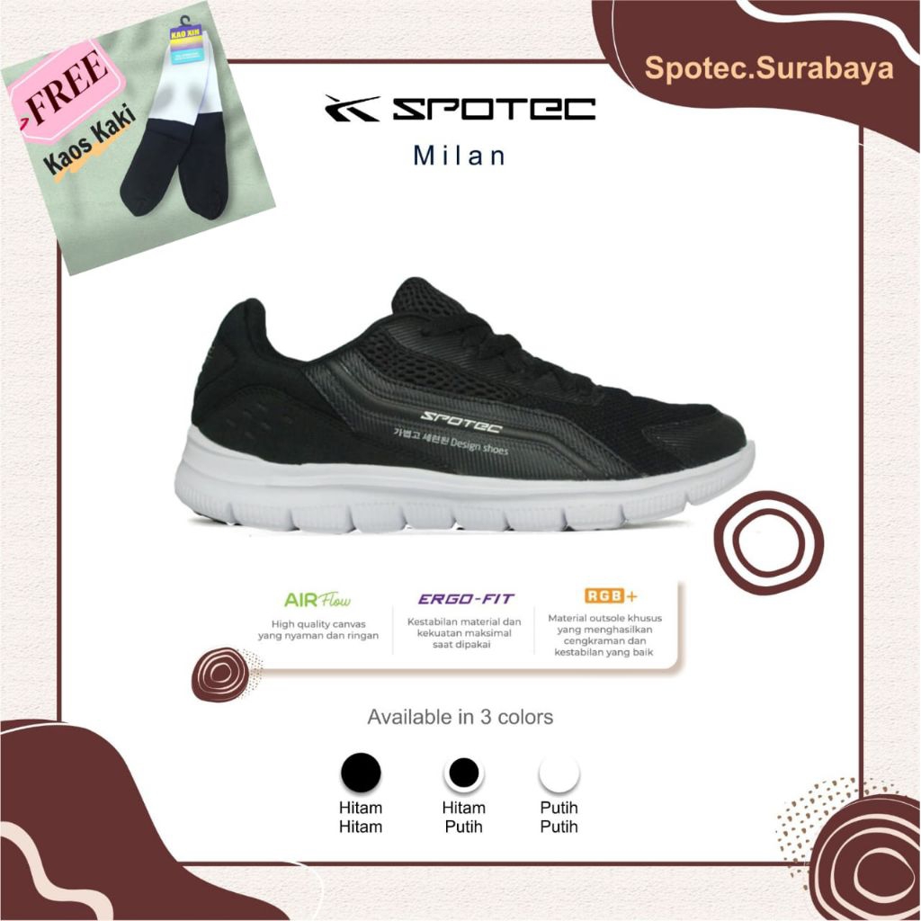 รองเท้านักเรียน SPOTEC MILAN สีดํา-ขาว