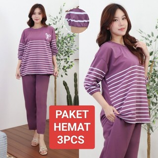 Lover.fashion BIG SALE 3PCS !!! Setelan Wanita Jumbo PP SALUR PITA LD120 Ada Saku Celana Bagian Kanan