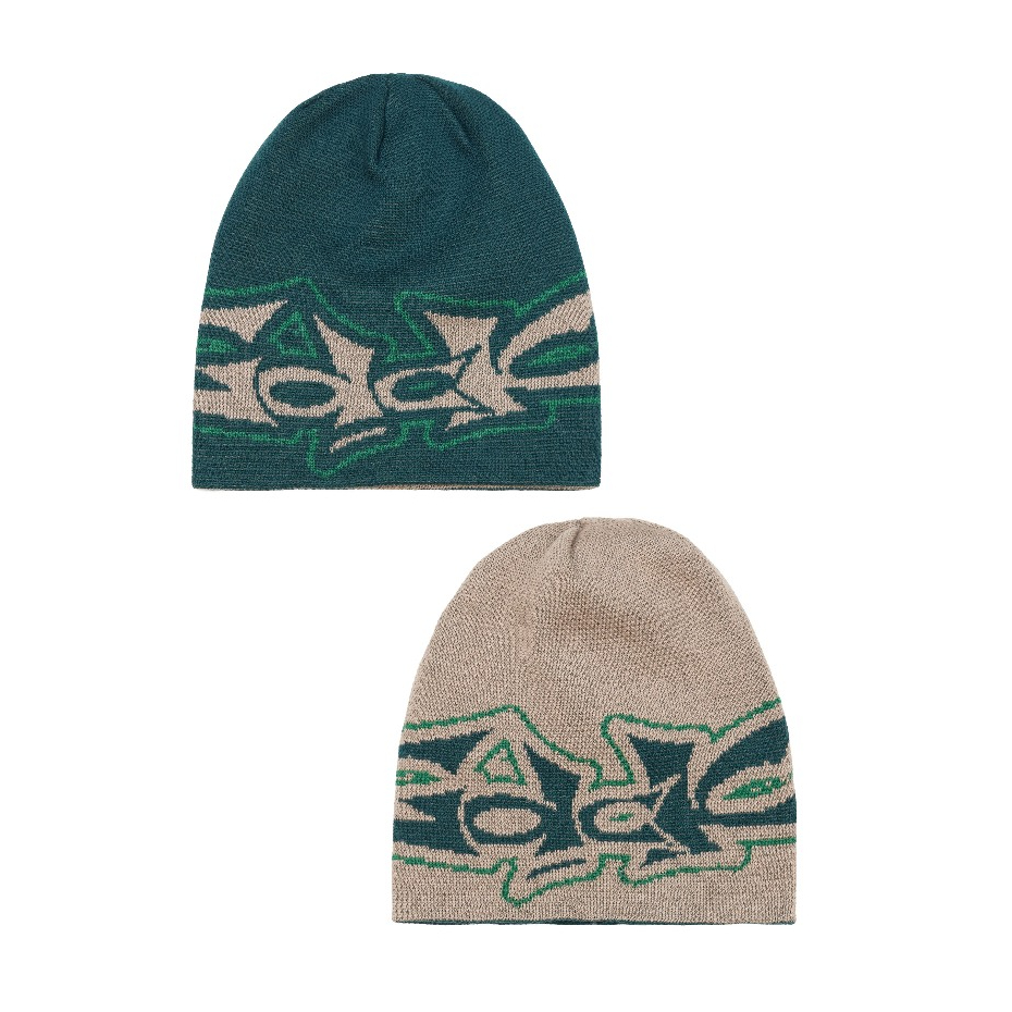 HIJAU GDCK Beanie Reversible GRAFMO / หมวกไหมพรมถักครีมสีเขียว / หมวกไหมพรมถักแบบพลิกกลับได้