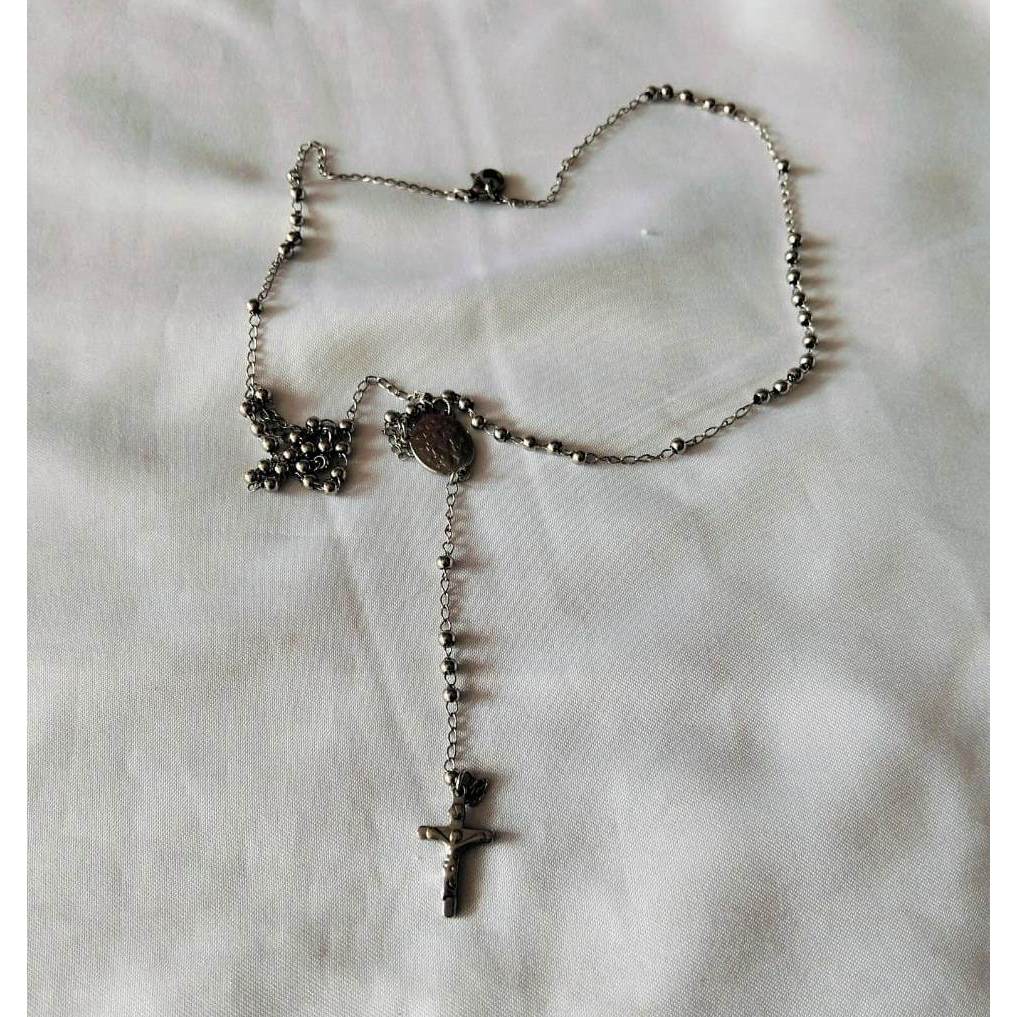 สร้อยคอลูกประคําเงินไทเทเนียม 3ม - VLT049