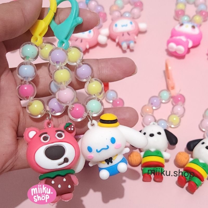 GANTUNGAN CINNAMOROLL MELODY POCHACCO LOTSO CHARACTER PEARL KEYCHAIN