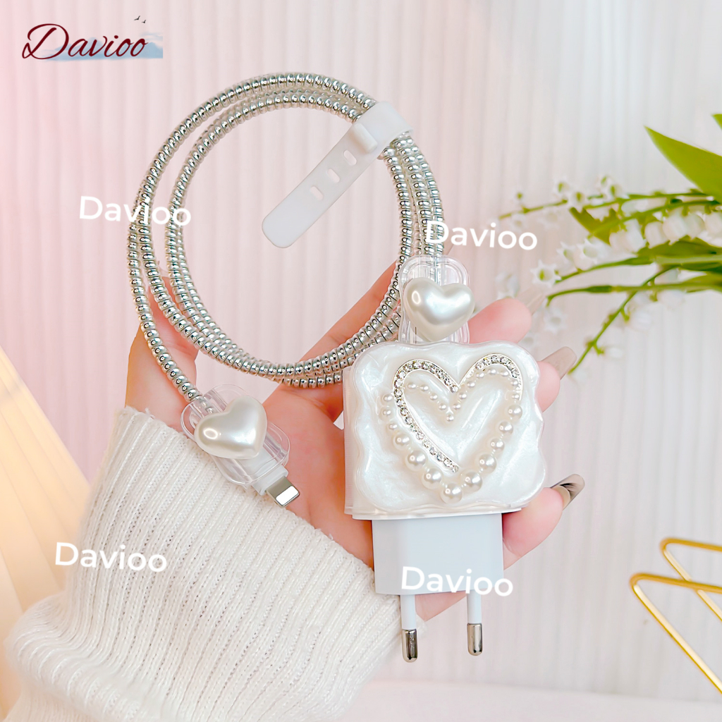 Davioo Pearl Butterfly Pattern Iphone Charger Cable Protector Iphone Charger Case 18w&20w18w&20w