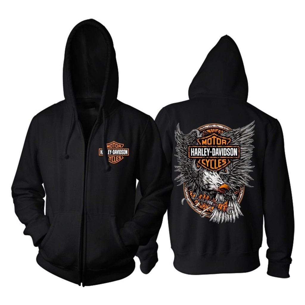 Hitam HARLEY-DAVIDSON เสื้อแจ็คเก็ตมอเตอร์ไซค์เสื้อฮู้ดสีดํา HARLEY DAVIDSON CLUB INDONESIA HDCI ZIP