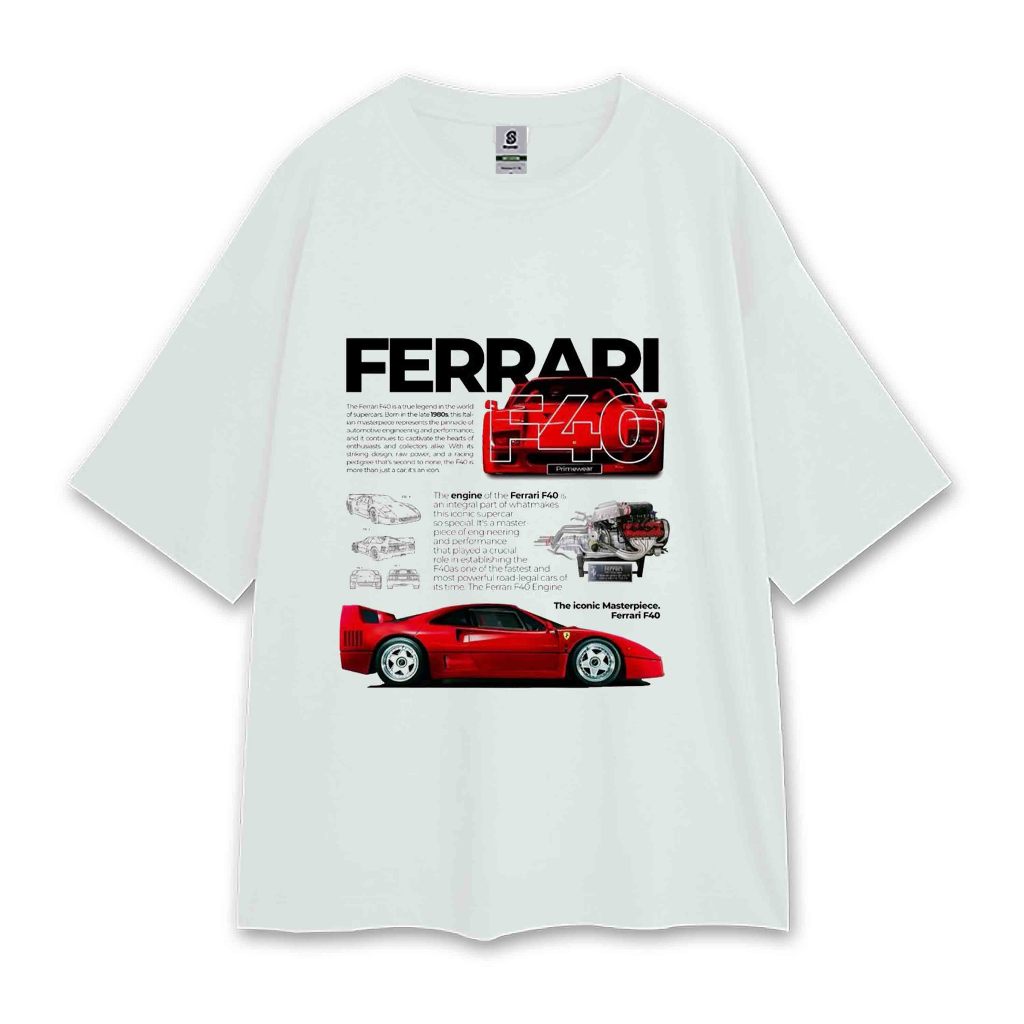 เสื้อยืดโอเวอร์ไซส์วินเทจสไตล์รถ Ferrari F40