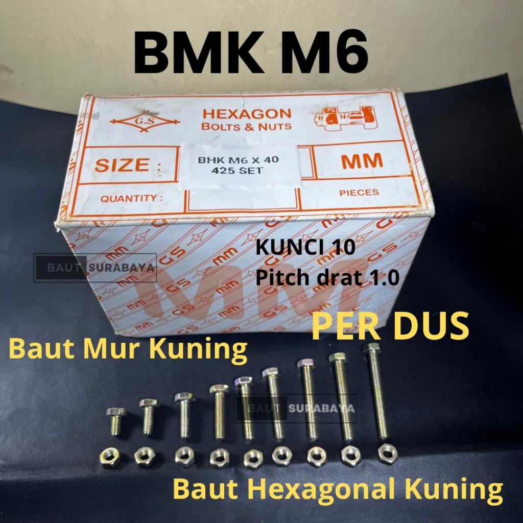 น็อตและน็อตหกเหลี่ยม BHK M6 1 กล่อง ขนาด M6x10 ถึง M6x100