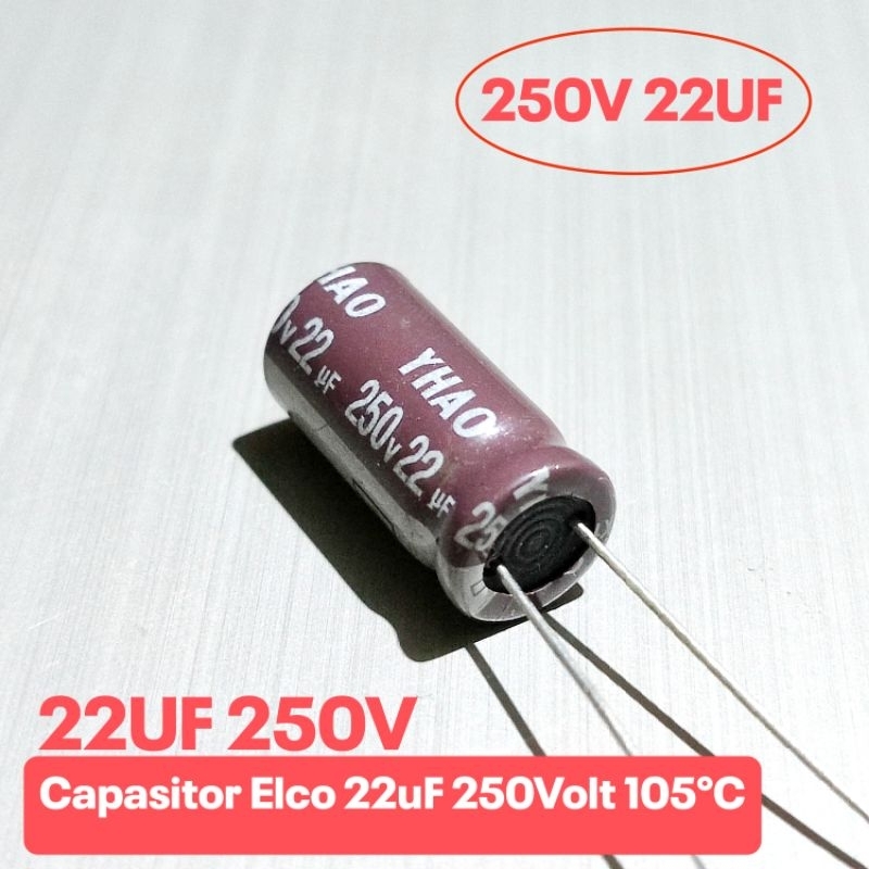 ELCO CAPACITOR 250V 22UF 105°ซีสุ่ม