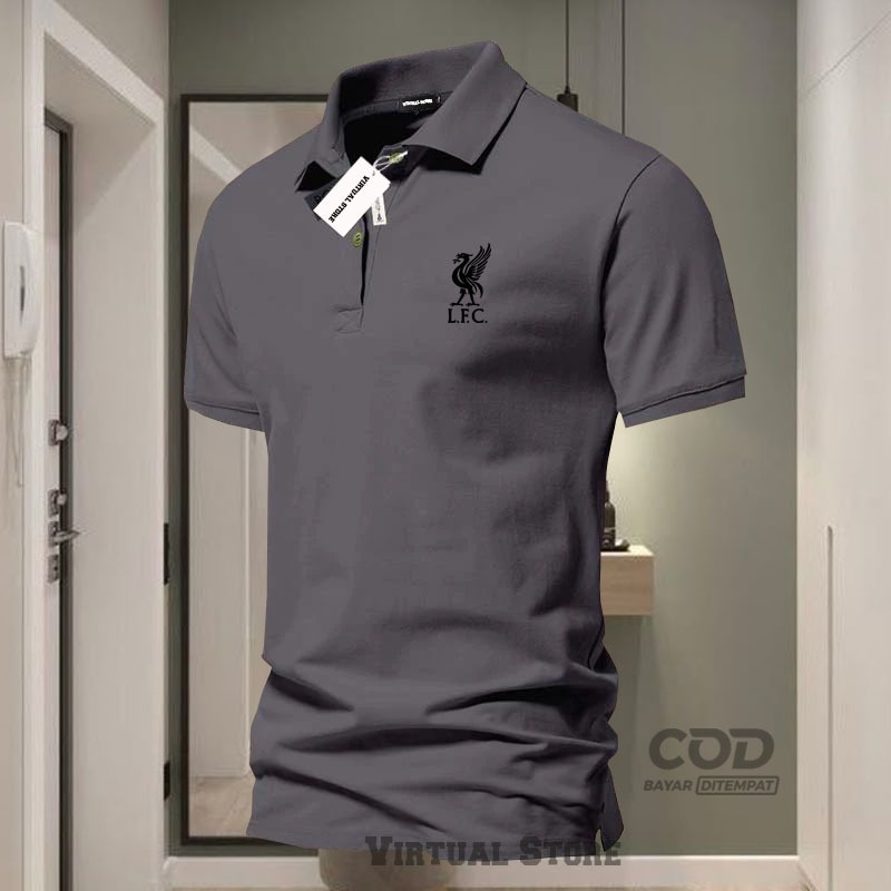 เสื้อยืด POLO collar Lfc Text Logo เสื้อคอปกผู้ใหญ่สีดํา / เสื้อโปโลผู้ชาย Unisex